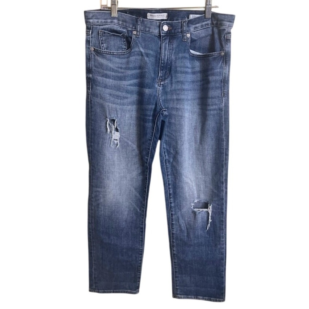 Banana Republic Boyfriend Jeans 30L‎ Blue Excellent Distressed Premium Denim